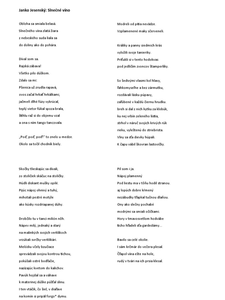 Hviezdoslavov Kubin Poezia J Jesensky Slnecne Vino PDF