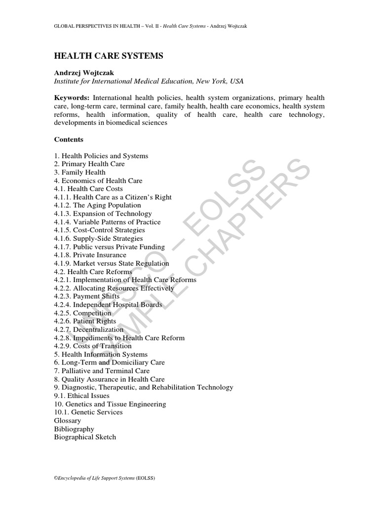 Health Care Systems PDF Health Care Health System