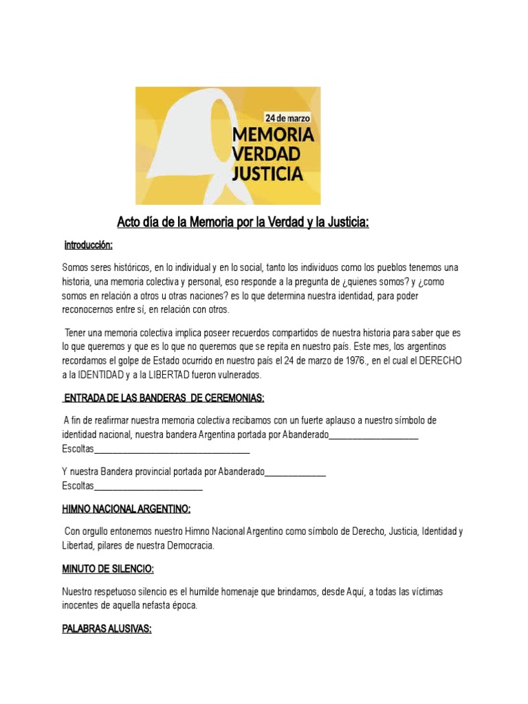 Día de la Memoria: Verdad y Justicia | PDF | Memoria