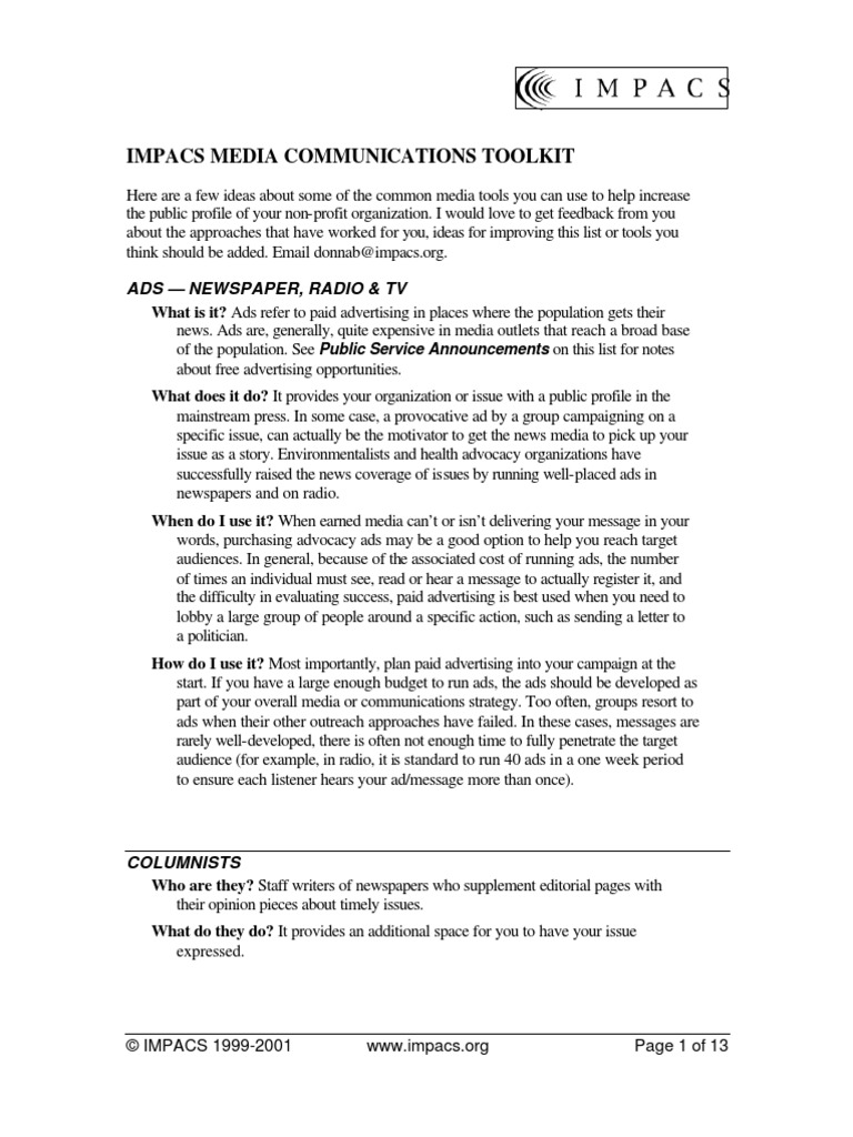 Communications and PR Toolkit Part1 | PDF | News Media | Advertising