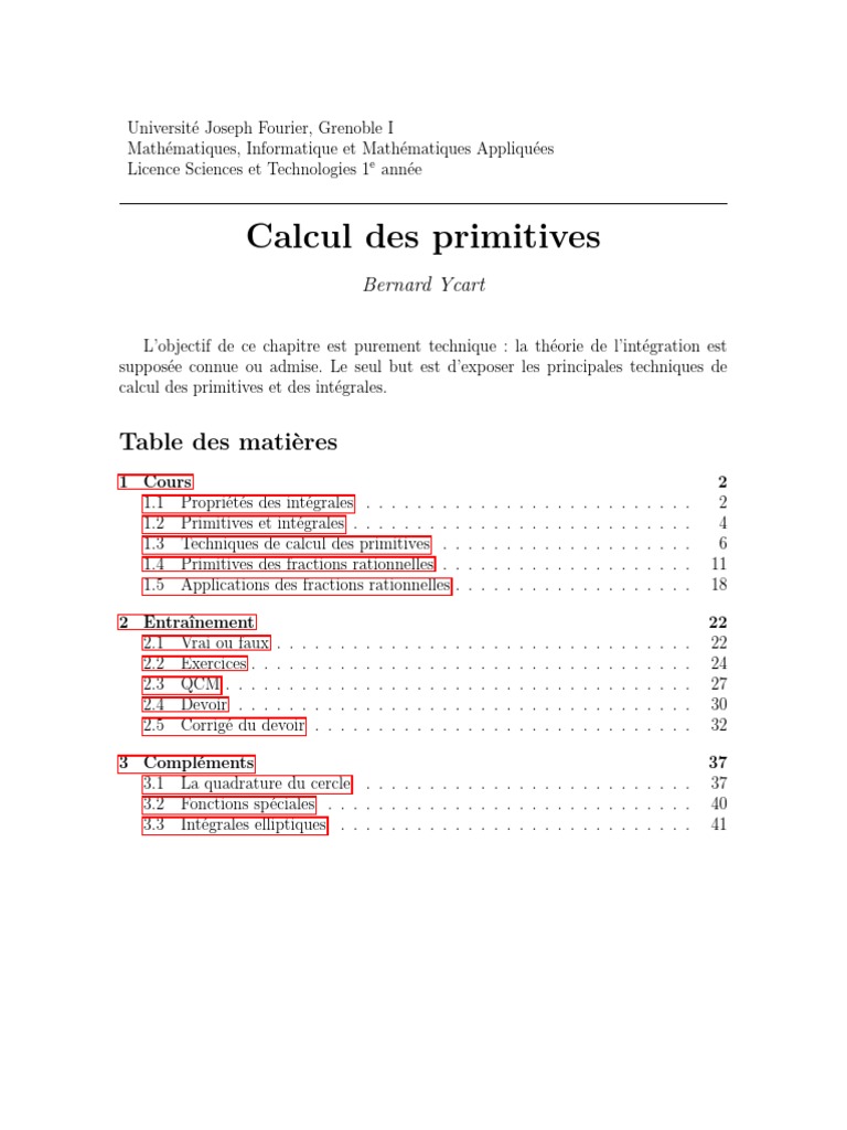 Techniques de Calcul des Primitives PDF Intégral Objets mathématiques — free download