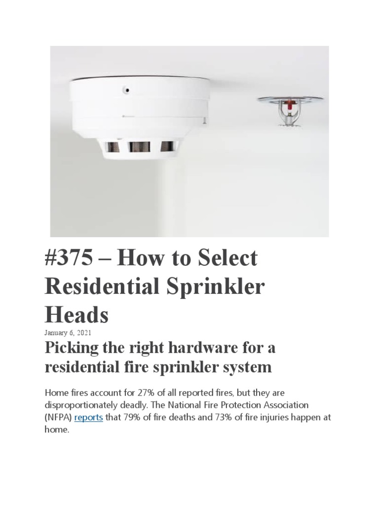 How To Select Residential Sprinkler Heads PDF Fire Sprinkler System Building Engineering