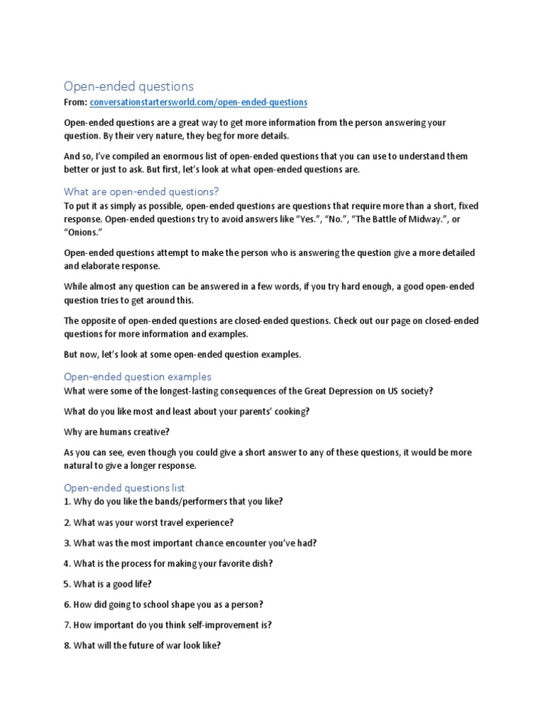 Open ended questions pdf