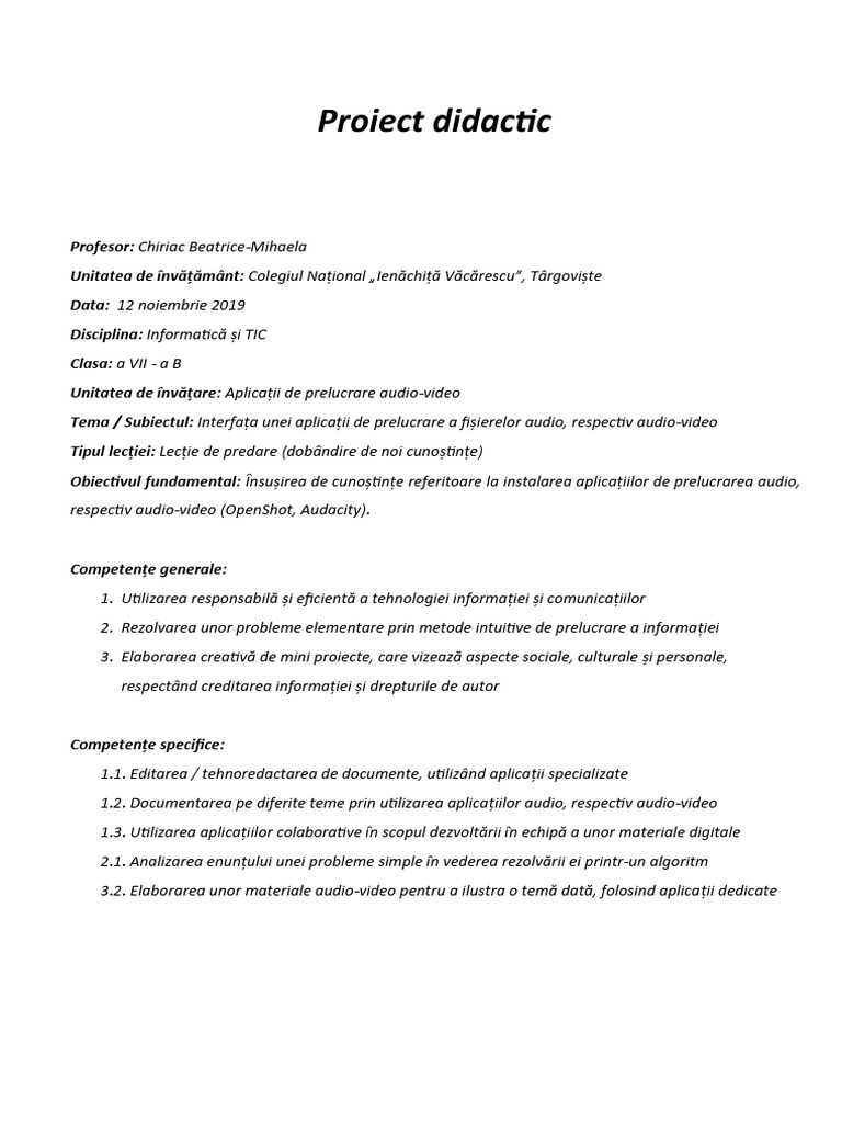 Proiect Didactic 03 Clasa 7 Informatica Si Tic Lectie de Predare | PDF