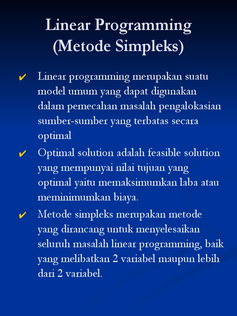 Linear Programming (Metode Simpleks) | PDF | Metode & Bahan Ajar | Komputer