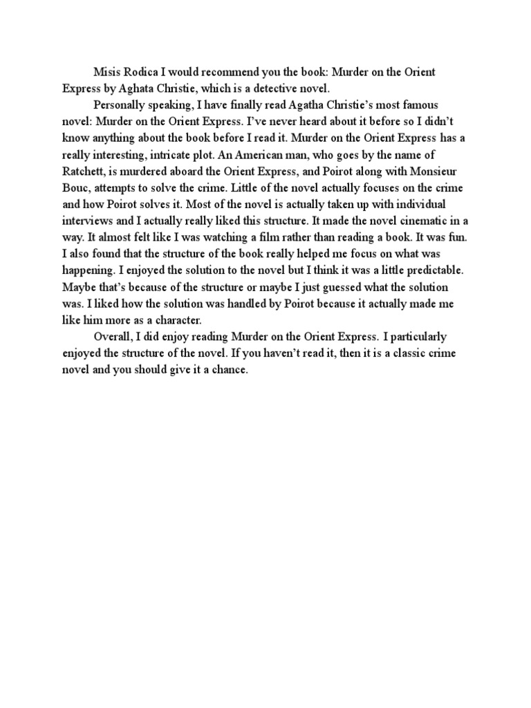 A Review Recommending Agatha Christie's Classic Mystery Novel 'Murder ...