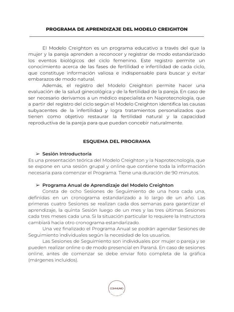 Programa de Aprendizaje Del Modelo Creighton | PDF | Esterilidad ...