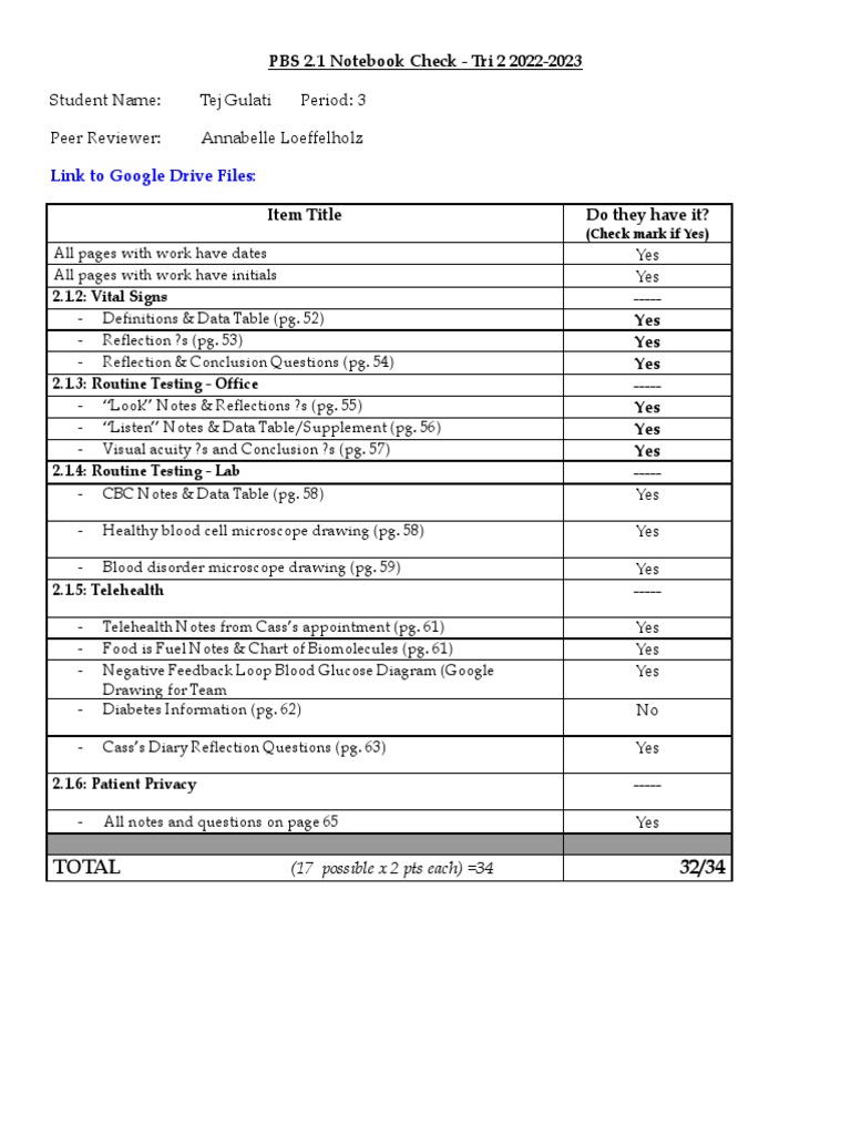 PBS 2.1 Notebook Check Summary | PDF