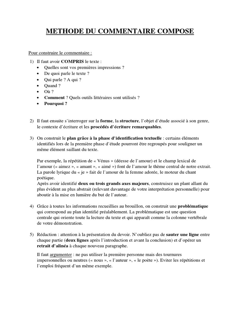 Methode Du Commentaire Compose | Télécharger gratuitement PDF | Phrase ...