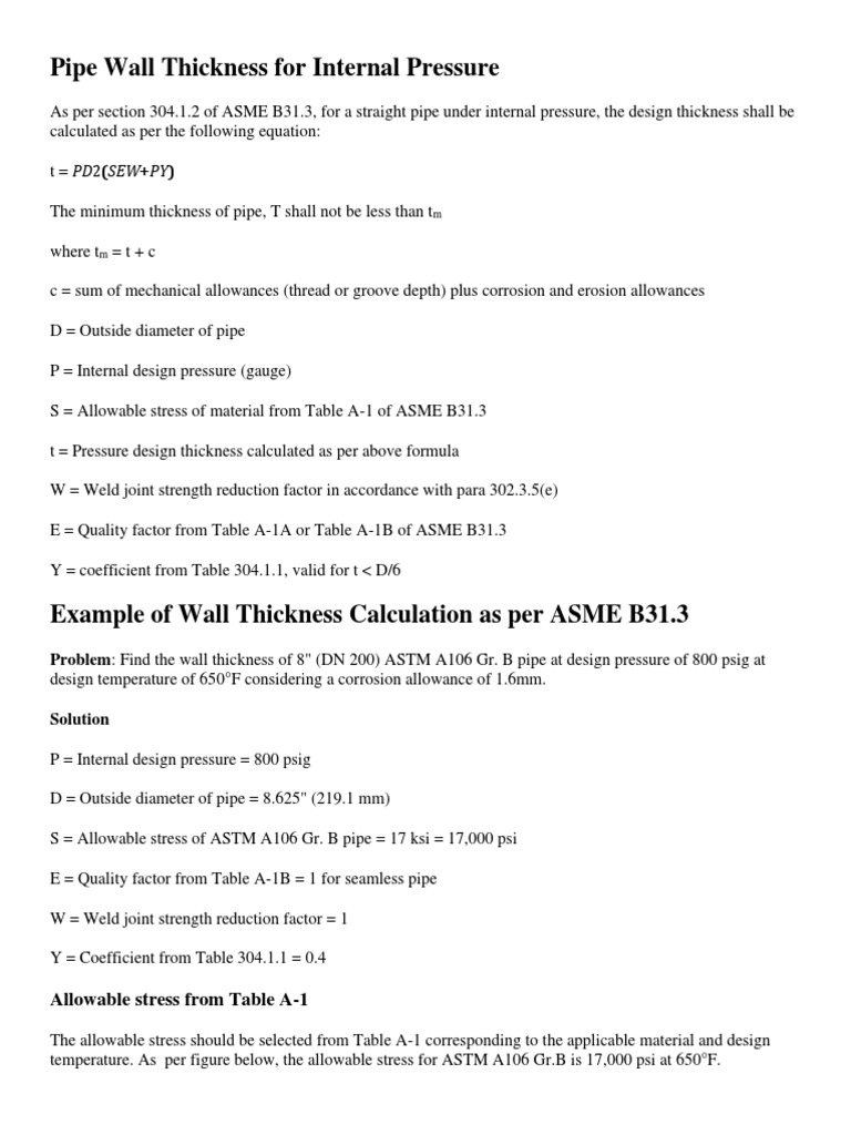 Pipe Wall Thickness For Internal Pressure | PDF
