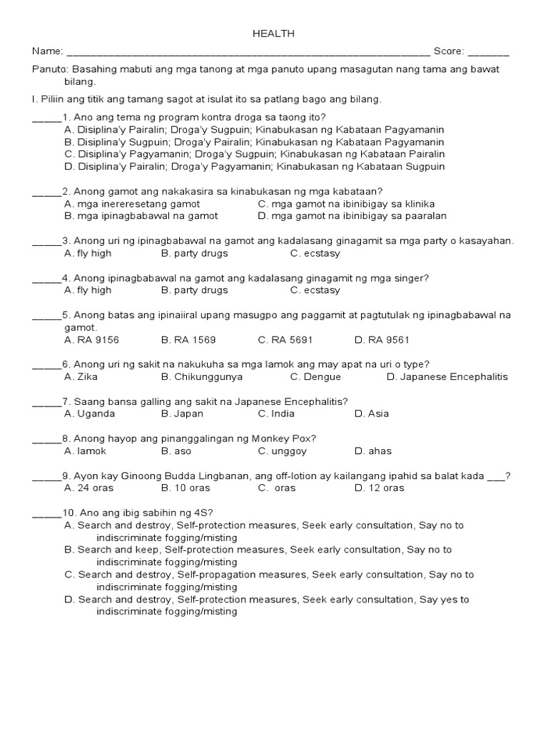 Health Quiz PDF