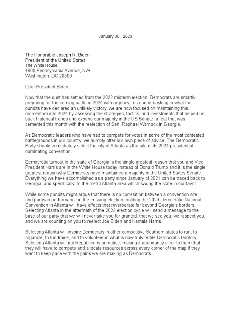 Atlanta Convention Letter 2024 PDF Democratic Party (United States