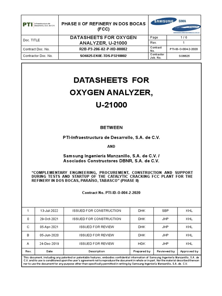 Oxygen Analyzer Datasheets | PDF | Calibration | Gases