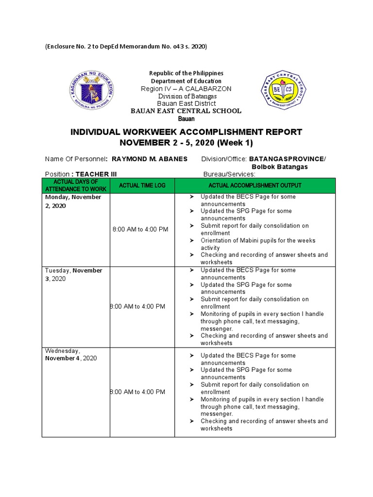 Weekly Accomplishment Report: Teacher III | PDF | Service Industries ...