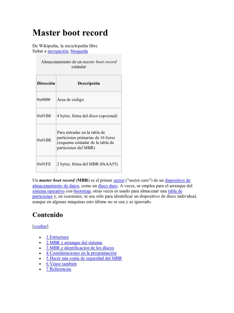 Master Boot Record | PDF | Equipo de oficina | Compatibles con PC Ibm