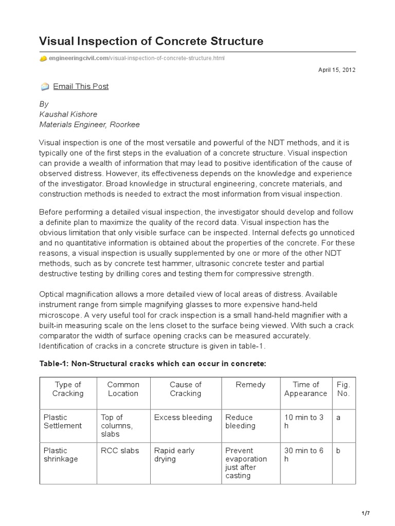 Visual Inspection Of Concrete Structure Pdf Concrete