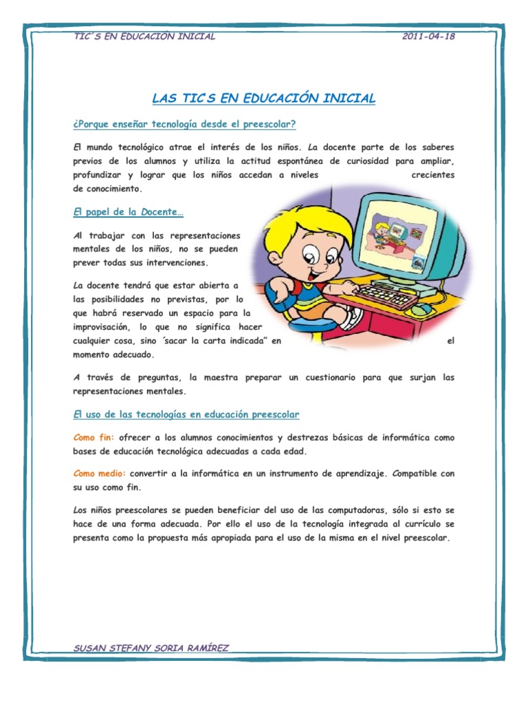 TIC en Educación Inicial: Actividades y Métodos | PDF | Ciencias sociales