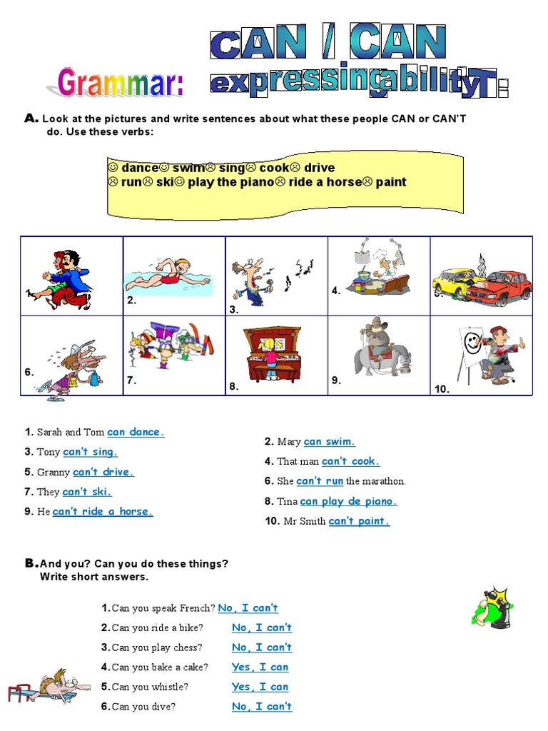 Can and Can't Abilities Worksheet | PDF | Language Arts & Discipline ...