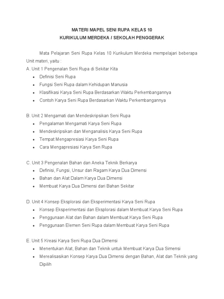 Materi Mapel Seni Rupa Kelas 10 | PDF
