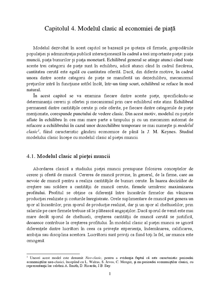 TEMA 4. Modelul Clasic Al Economiei de Piață - Macroeconomie | PDF