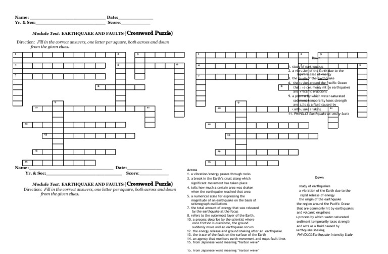 Earthquake and Faults Quiz PDF Earthquakes Seismology