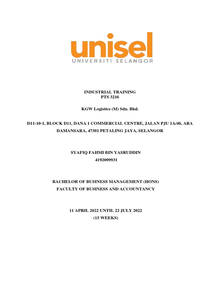 Industrial Training Report Syafiq Fahmi Bin Yasruddin 4192009931