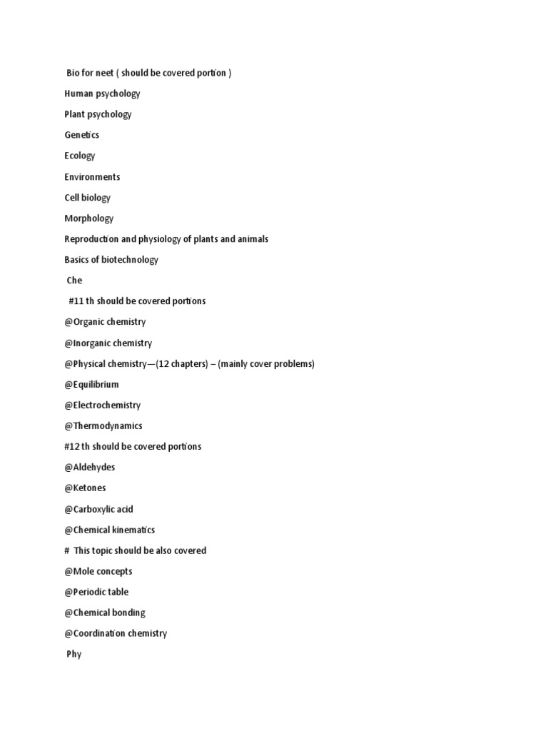 NEET Study Guide: Key Topics Covered | PDF | Science & Mathematics