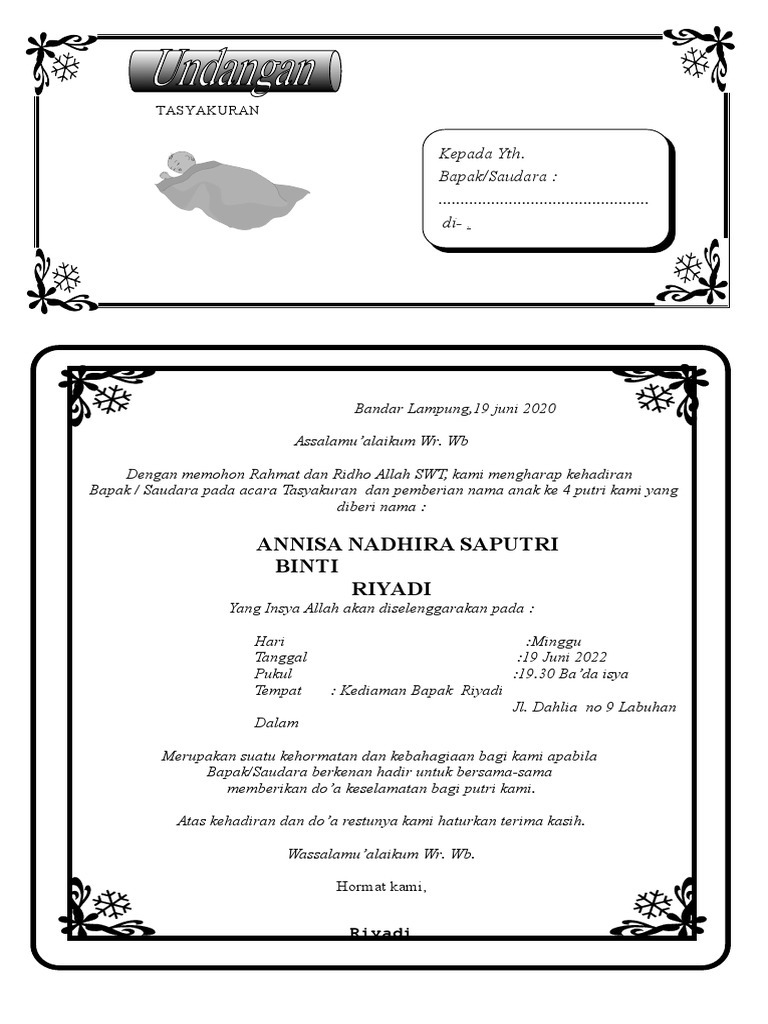 Undangan Tasyakuran Bayi | PDF
