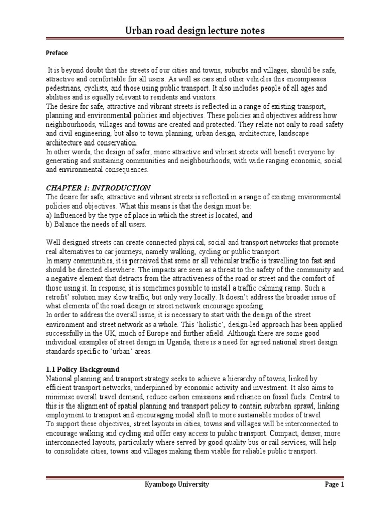 Urban Road Network Notes | PDF | Traffic | Road