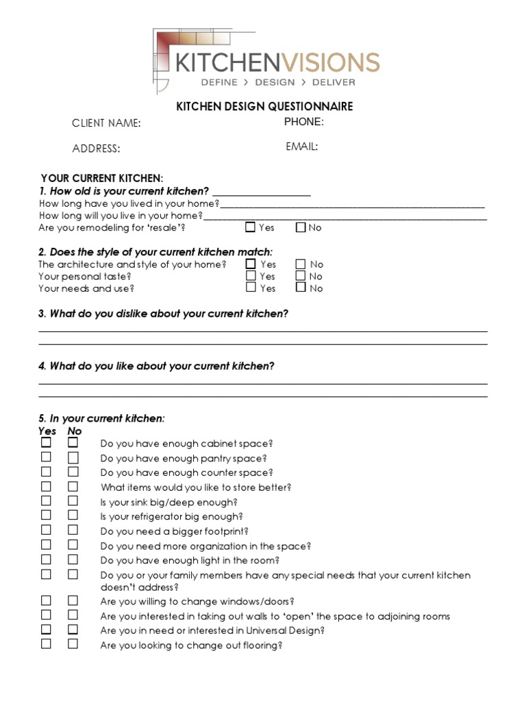 KitchenVisions Resources KitchenDesignQuestionnaire | PDF | Cabinetry | Kitchen