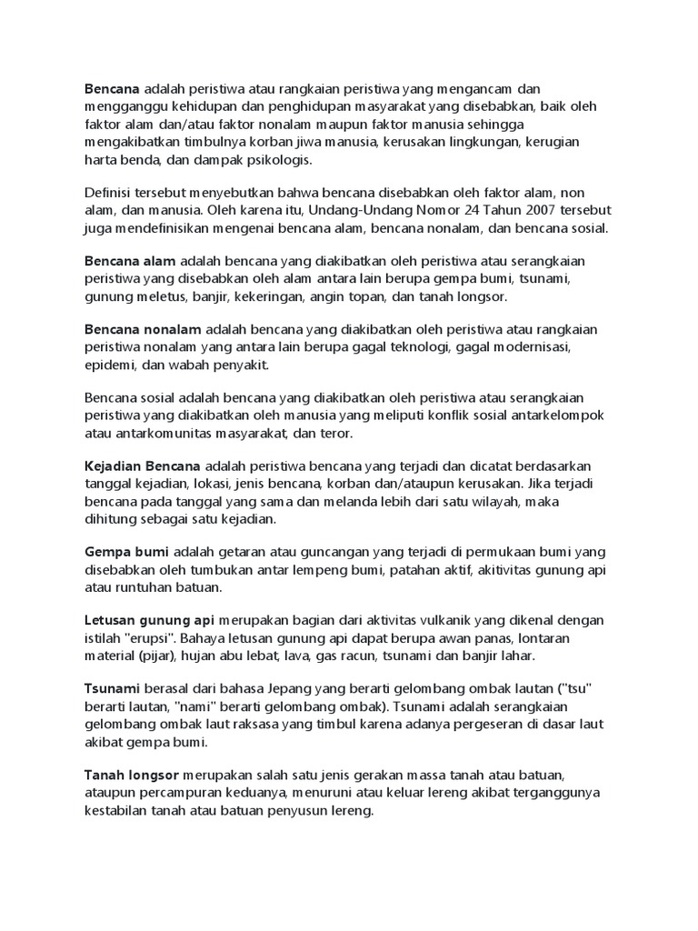 Jenis Bencana Alam dan Non-Alam | PDF | Sains & Matematika