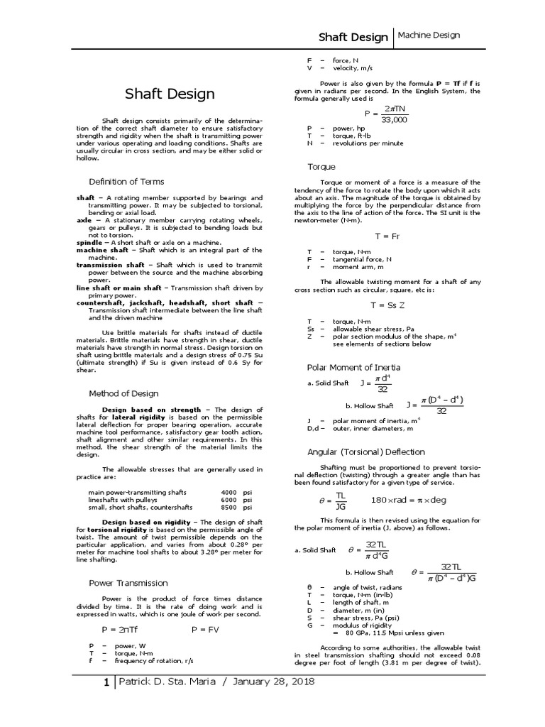 Shaft Design Long PDF Rotation Around A Fixed Axis Torque
