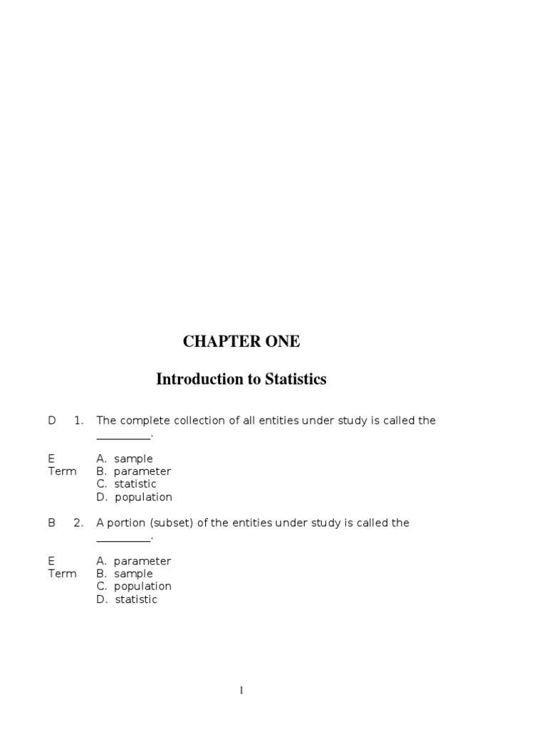 Business Statistics Canadian Edition Chapter 1 Test Bank | PDF | Level ...