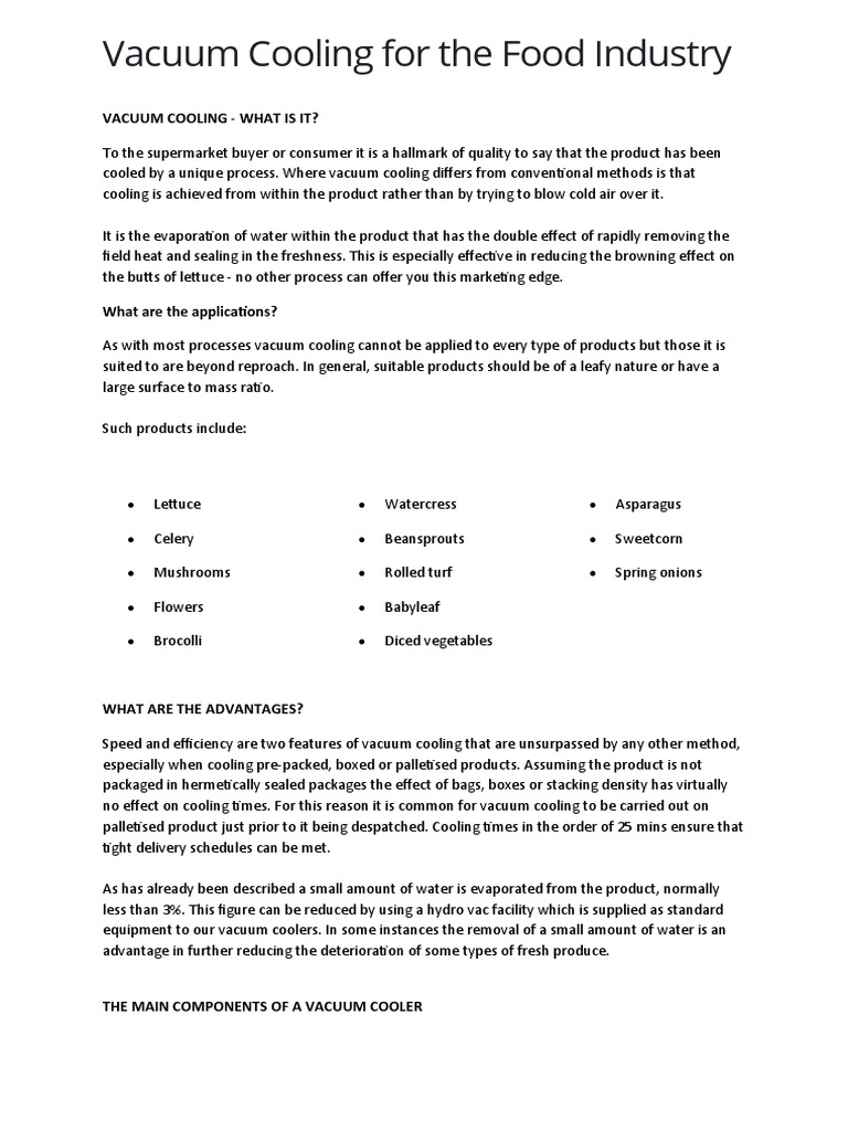 Vacuum Cooling For The Food Industry PDF Vacuum Vegetables