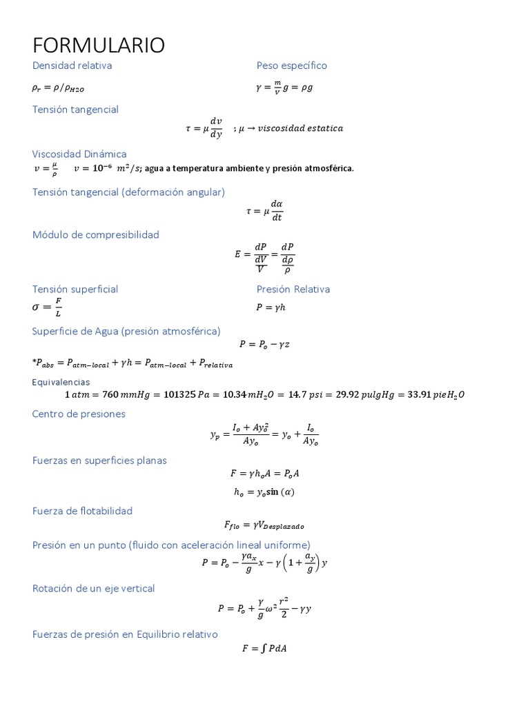 Conceptos Clave en Mecánica de Fluidos | PDF | Presión | Viscosidad