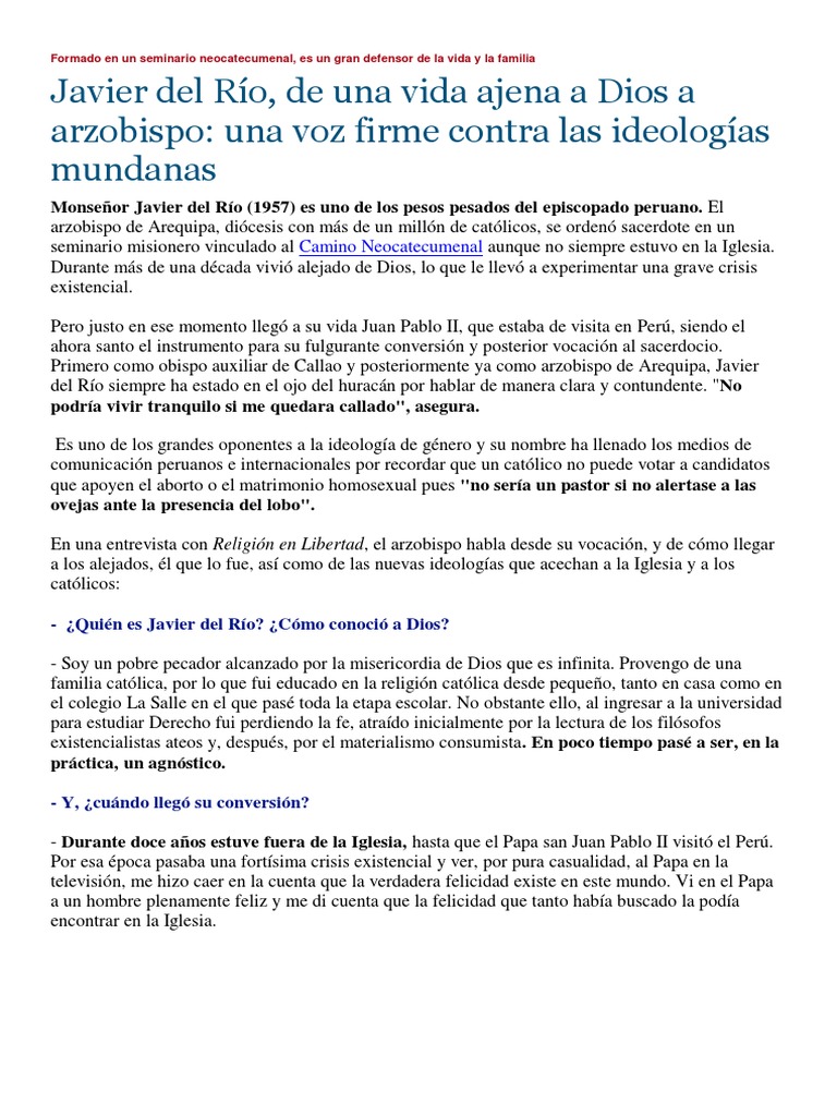 Javier del Río: Arzobispo y Defensor de la Fe | PDF | Iglesia Católica ...