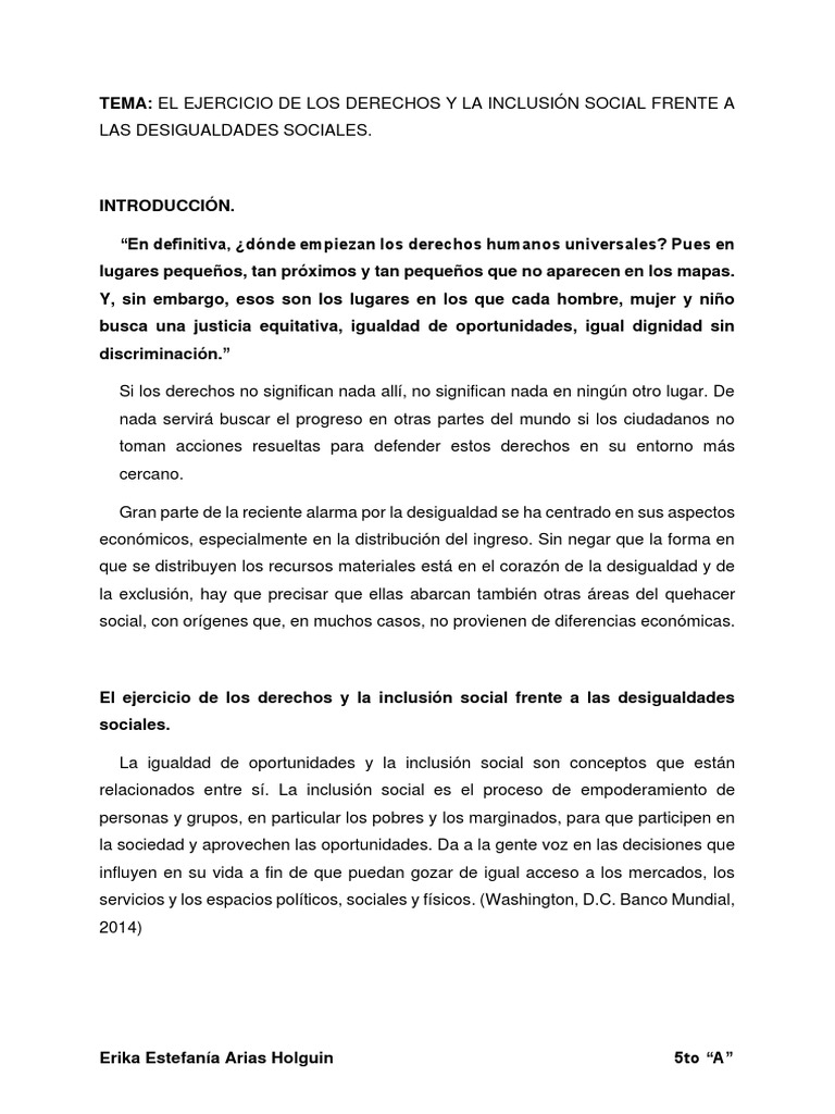 El Ejercicio de Los Derechos y La Inclusión Social Frente A Las ...