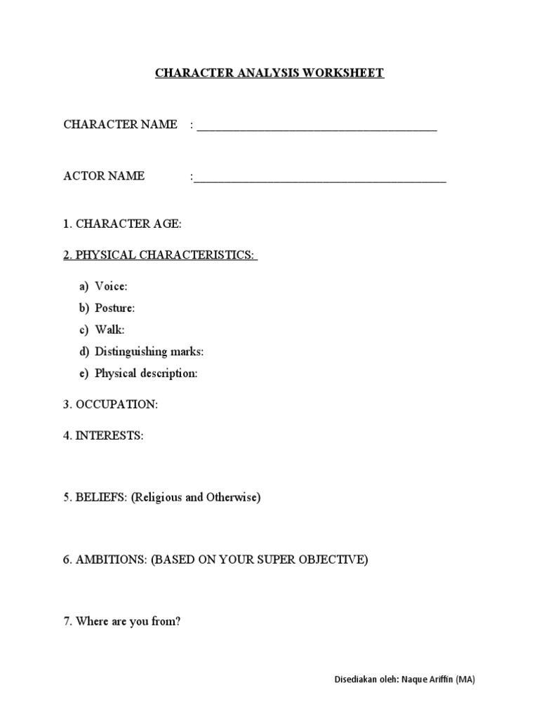 Actor Character Analysis Worksheet | PDF