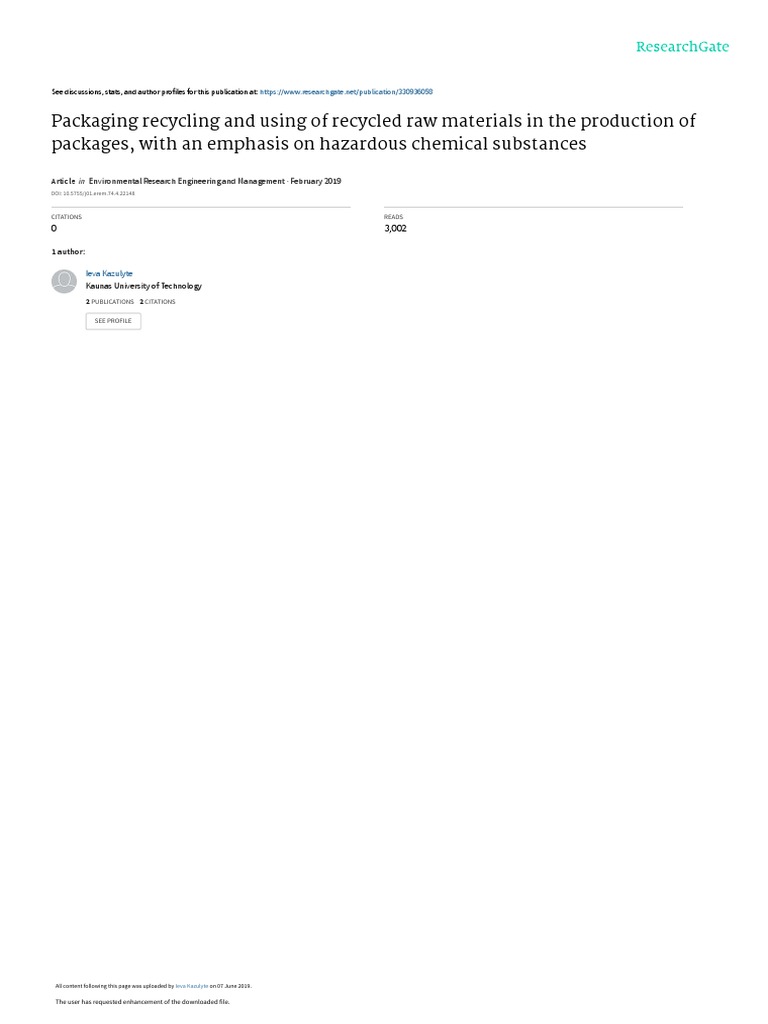 Packaging Recycling and Using of Recycled Raw Materials in The