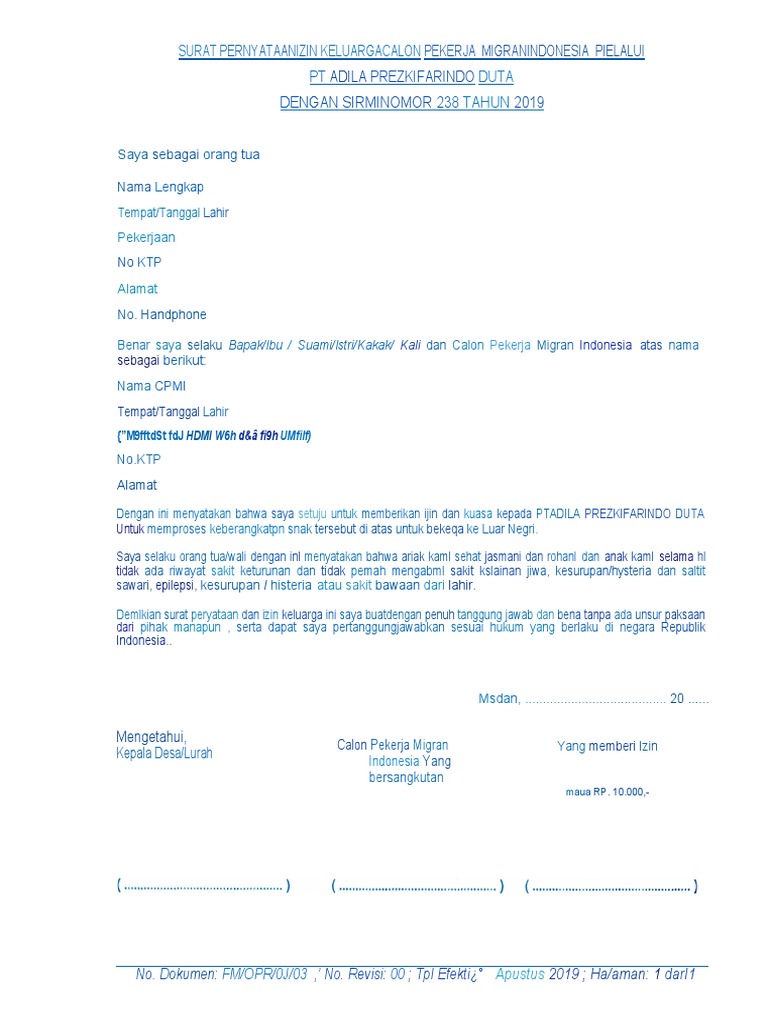 Surat Izin Keluarga Warna | PDF