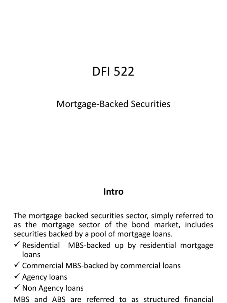 Mortgage Backed Securities PDF Mortgage Backed Security