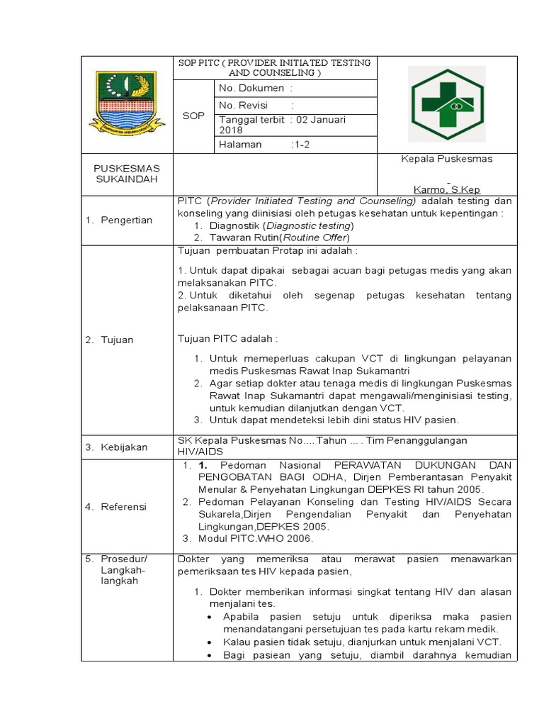 SOP PITC untuk Tes dan Konseling HIV | PDF | Kesehatan Holistik