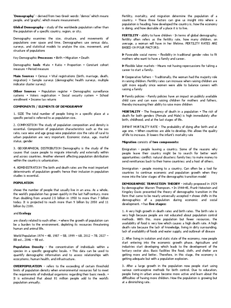 Global Demography: Key Concepts and Trends | PDF | Food Security ...