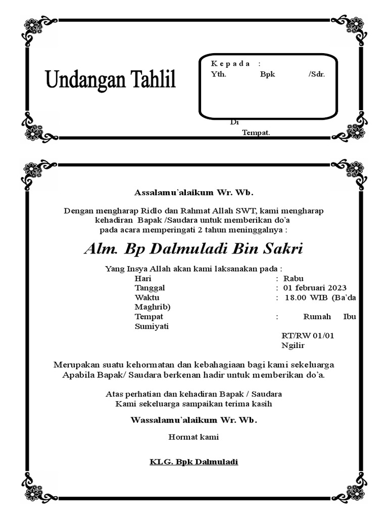 Undangan Tahlil 2 TAHUN | PDF