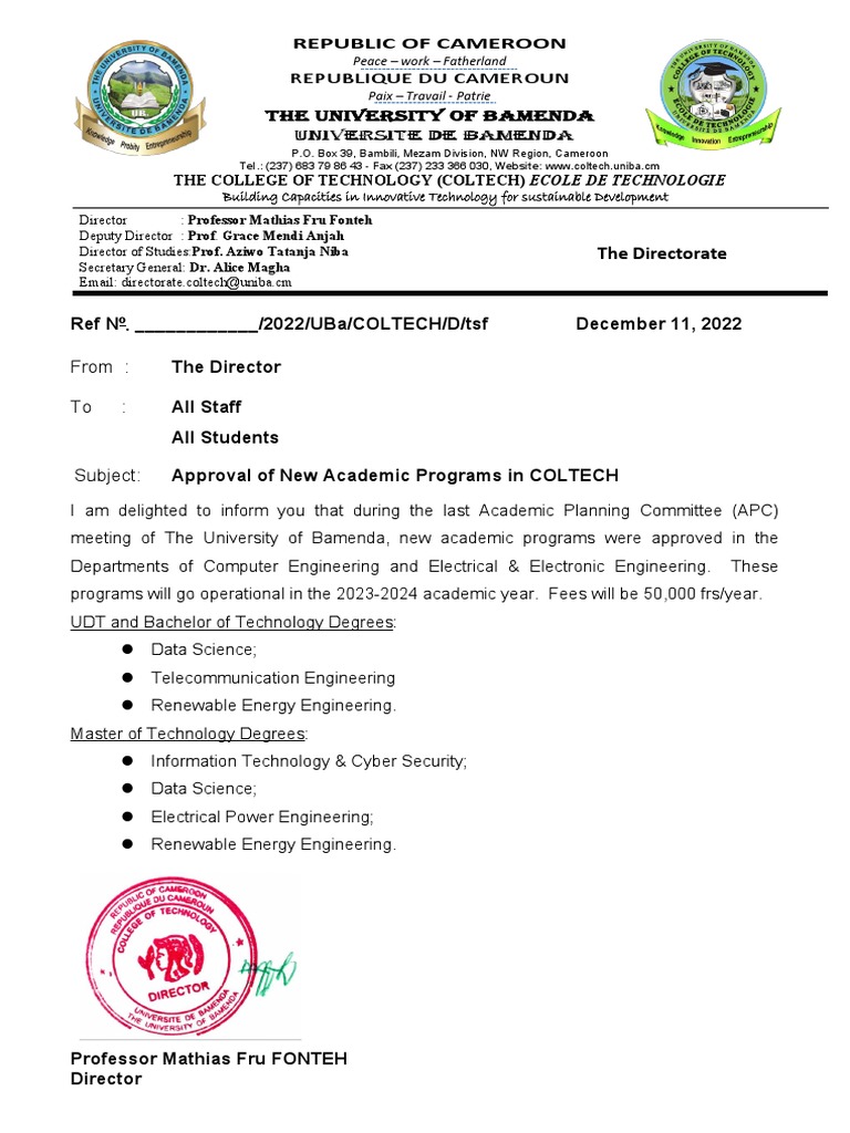 Approval of New Academic Programs in COLTECH | PDF