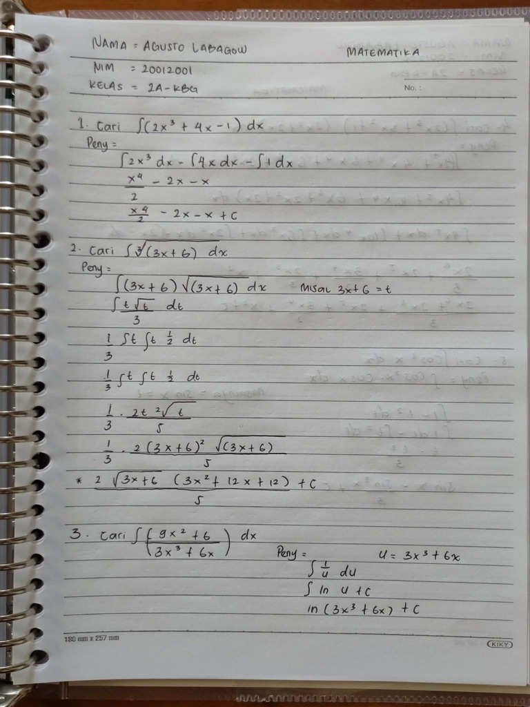 Agusto Labagow Tugas MATEMATIKA Integral - Compressed | PDF