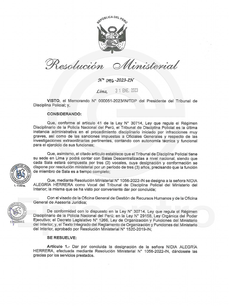 Cambian a tres presidentes y dos vocales del Tribunal de Disciplina Policial