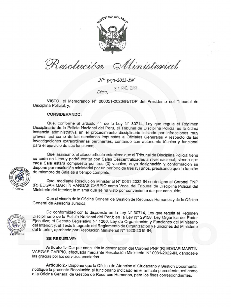 Cambian a tres presidentes y dos vocales del Tribunal de Disciplina Policial