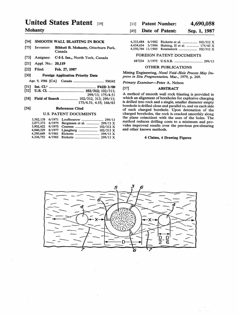 A Method for Smooth Wall Rock Blasting Using Aligned Triads of Charged