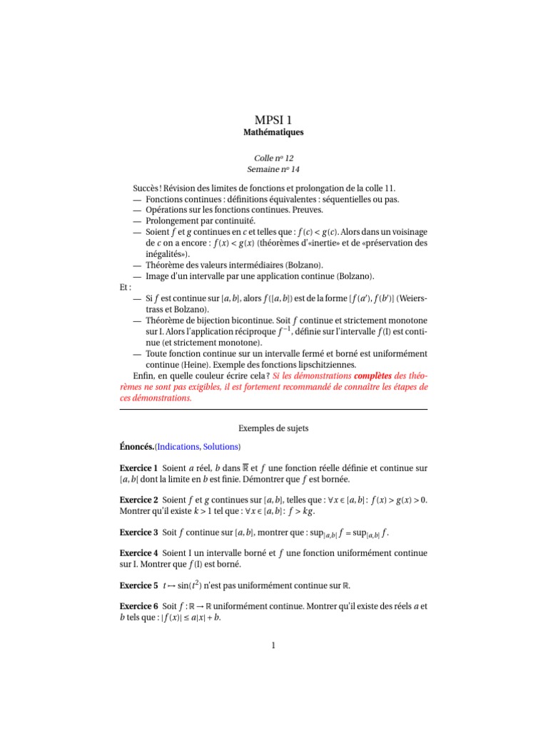 Colle 12 | PDF | Extremum | Limite (mathématiques)
